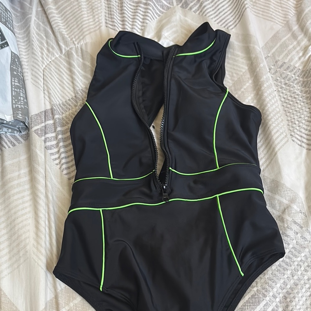 Black and Green Women's One Piece Swimsuit